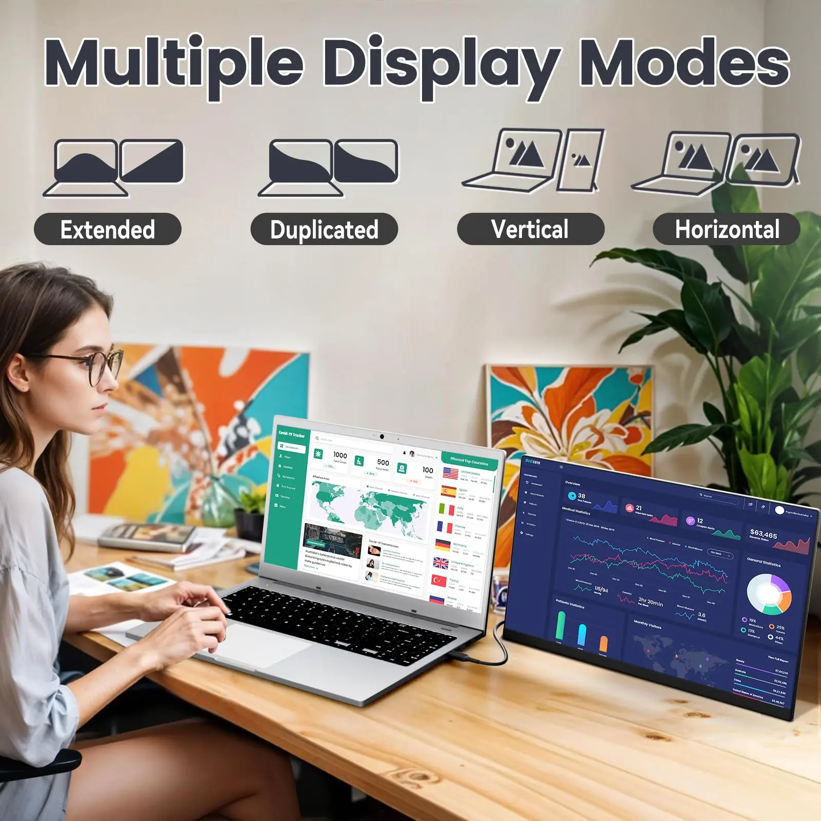 For Gaming Business Compatible for 13"-17.3" Laptops 15.6" FHD IPS LCD Laptop Screen Panel Double Extended Monitor view 3