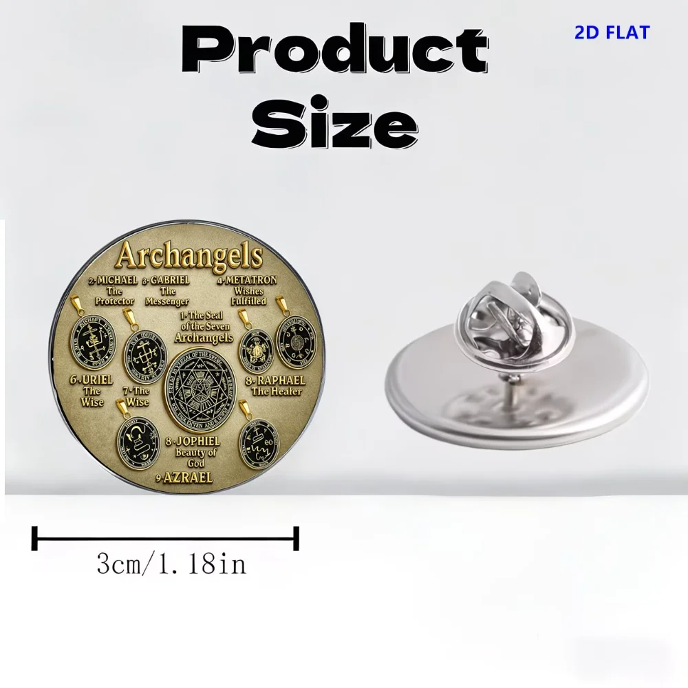 Seven Angel Seal Brooch  Mysterious Rune Stainless Steel Flat Badge Angel Talisman Glass Texture Brooch Accessory