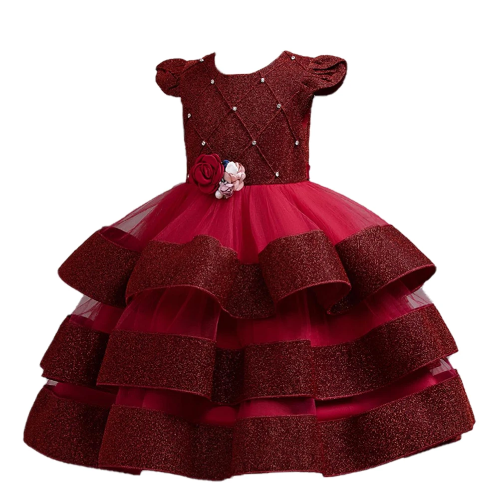 3-10T Christmas Carnival Girls\' Princess Dress Sleeveless Birthday Party Fluffy Cake Dress Children\'s Elegant Evening Dress