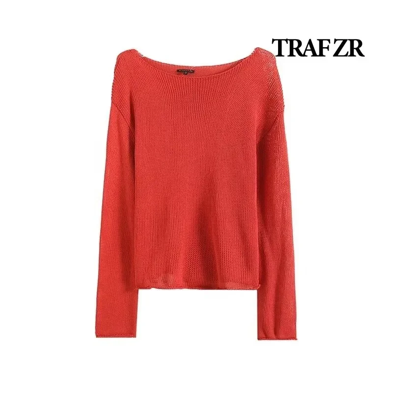 

TRAF ZR T-shirts Woman Summer 2024 Long Sleeve Tee O Neck Women Tops Minimalist Basics Tops Y2k Vintage Fashion Knit T-shirts