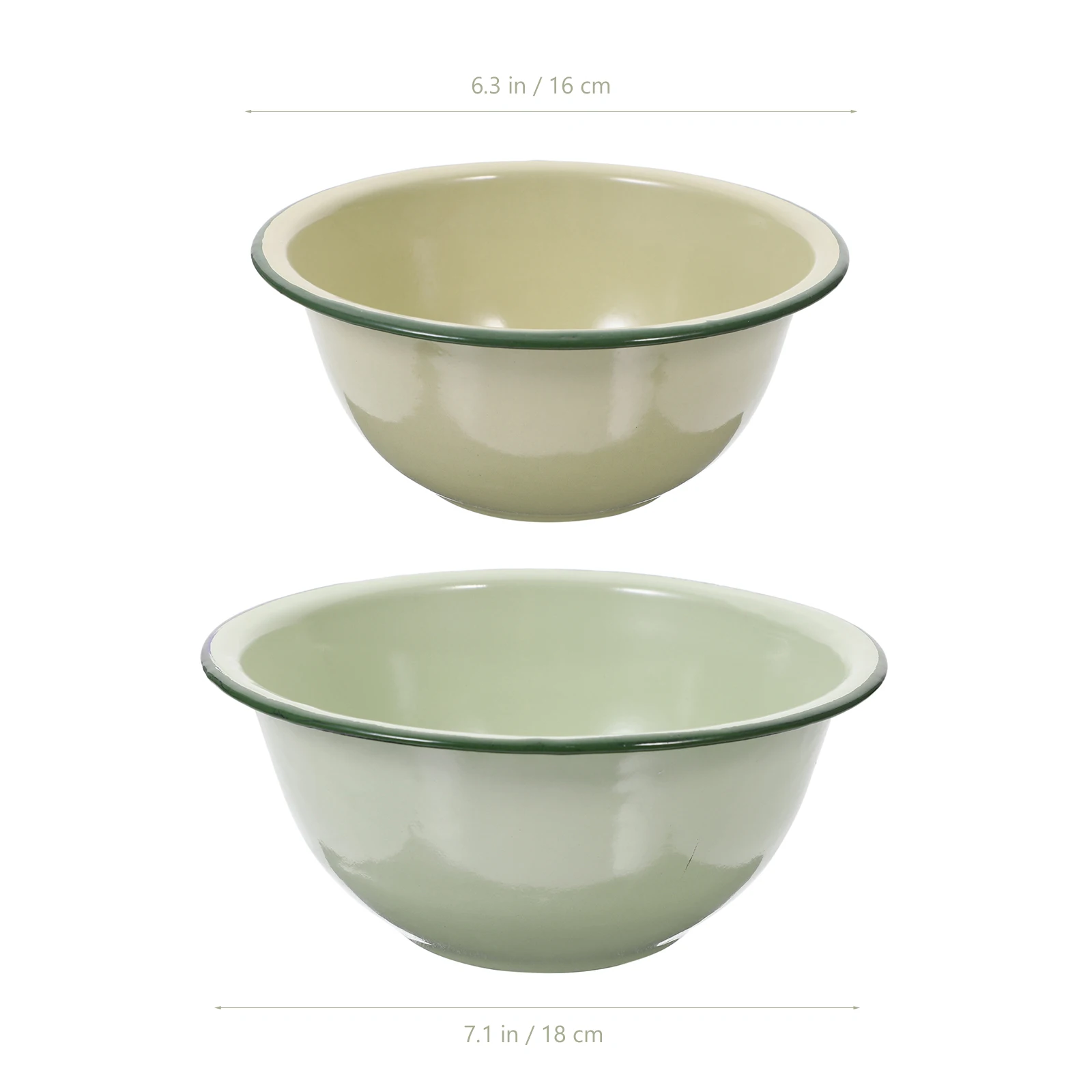 

2Pcs Durable Enamel Food Basins Retro Iron Enameled Bowls Green Vintage Kitchen Supplies Storage Containers
