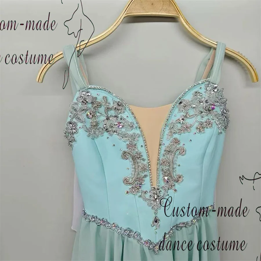 Nuovo design Dimensioni personalizzate Colore personalizzato Abbigliamento da prestazione per ragazze per bambini Abito da balletto lirico verde lago contemporaneo
