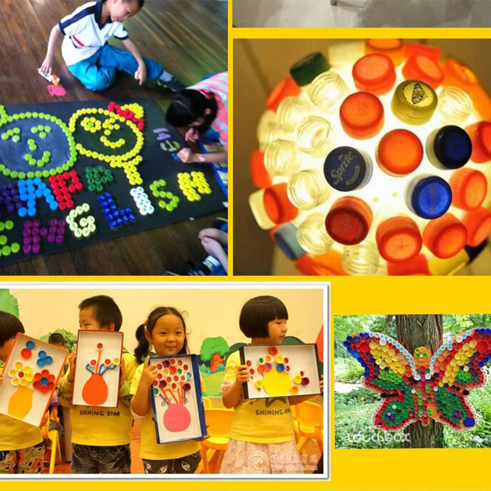 

200Pcs Decorative Plastic Bottle Caps Multi Color DIY Craft Supplies for School Art Education Plastic Bottle Caps