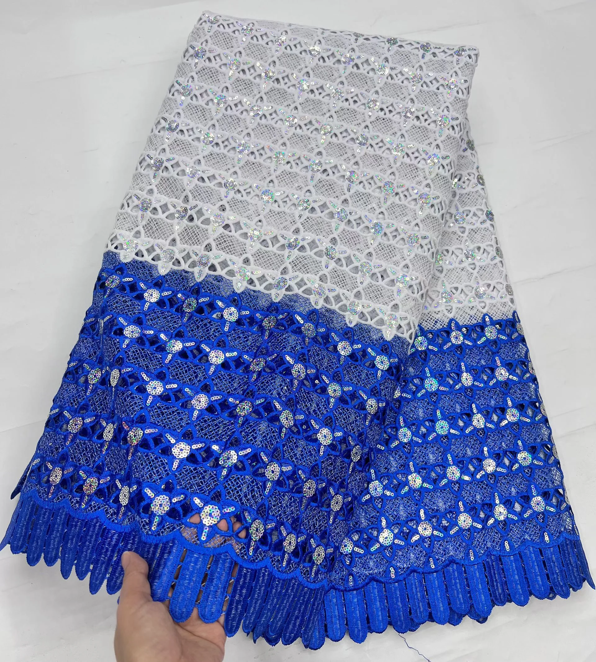 

Luxury Nigerian African Cord Guipure Lace Fabric 2025 French Water Soluble Sequins Lace Fabric For Wedding Dress Party Stone