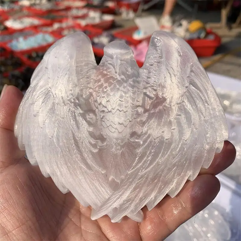 1PC Natural Selenite Stone Eagle Quartz Healing Crystal Animal Statue Carving - Home Decor Ornament Collection Gift