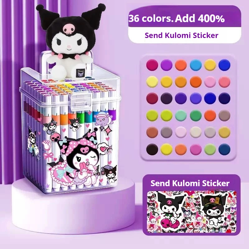 Sanrio Acrylic Marker Cinnamoroll Kuromi Primary School Students' Art Brush Watercolor Pen Opaque Color Overlapping Painting.