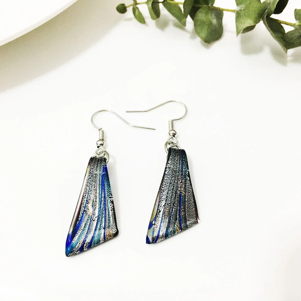 7 Pairs Blue Knife Shapes Pendant Earrings Colored Murano Glass Lampwork Jewelry For WomenYellow Cheap Items