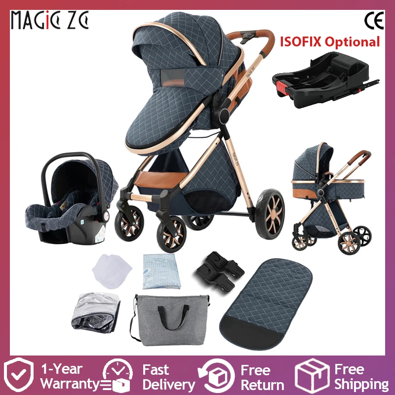 Passeggino 3 in 1 Isofix disponibile con seggiolino auto e culla, piega compatta, struttura leggera, sistema da viaggio con sedile reversibile