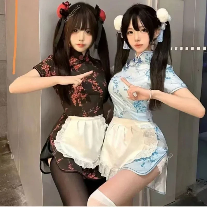 

New Fashionable Chinese Style Maid Costume Dresses and Aprons Suitable for Halloween Girls' Urban Style Role-playing Costumes