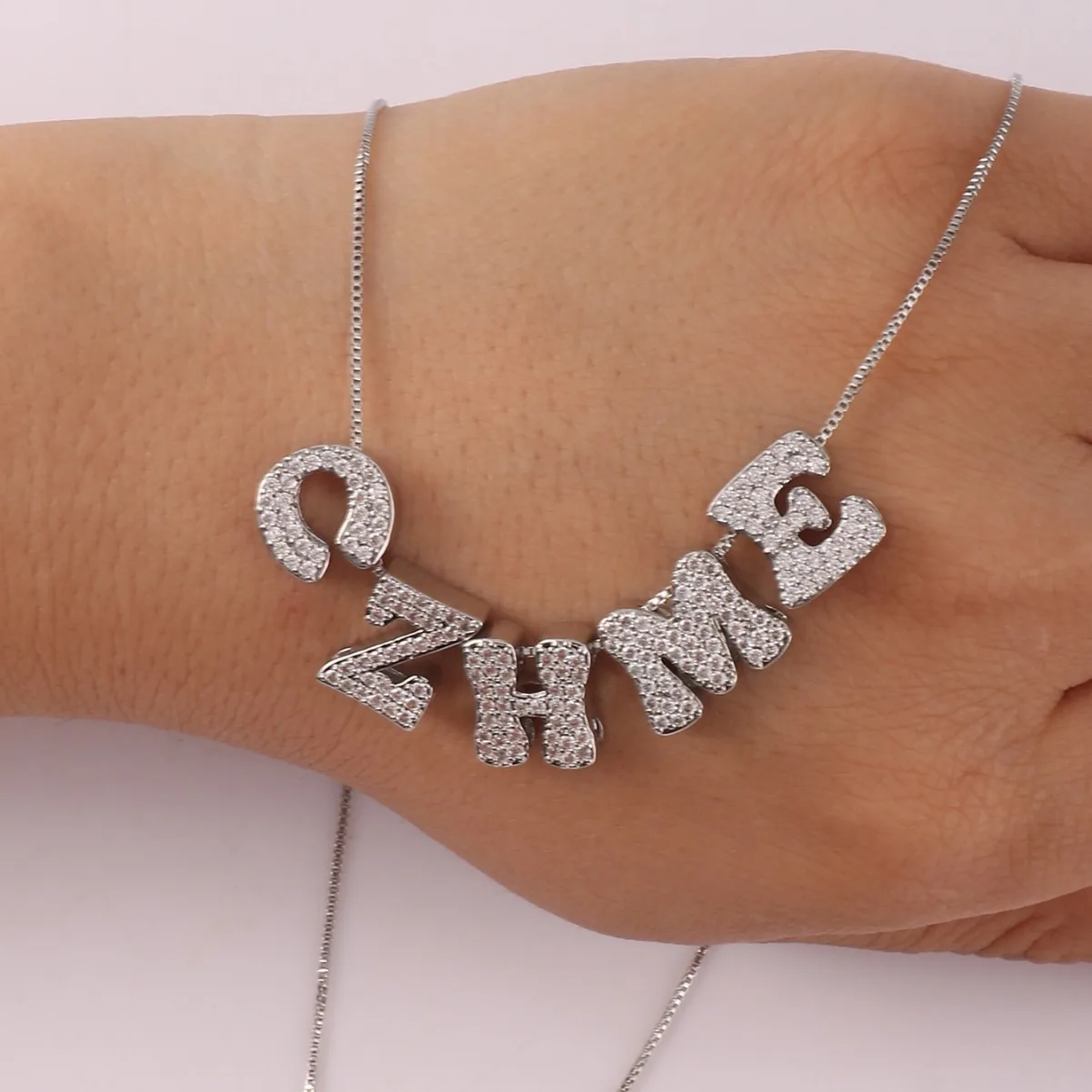 

2025 Fashion and versatile necklace full diamond DIY personality formulation stainless steel English letter necklace gift