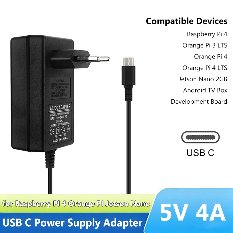 20W USB C Power Adapter 5V 4A Power Supply for Raspberry Pi 4 Orange Pi 3 LTS 4 LTS Jetson Nano 2GB Mini PC Android TV Box