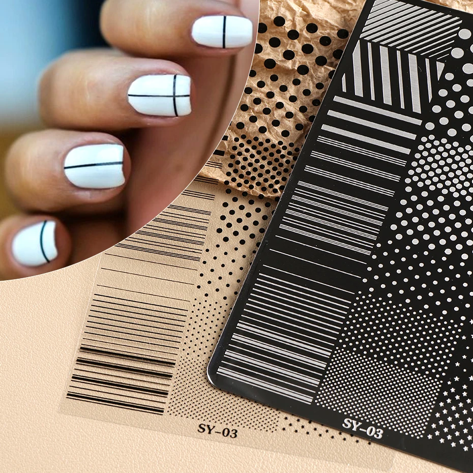 3-teiliges Set Niedliche Polka Dot Line Nagelstempelplatte Mini Stern Geometrische Streifen Nagellack Transfer Druckvorlage DIY Schablonen-Werkzeuge – Detail 5