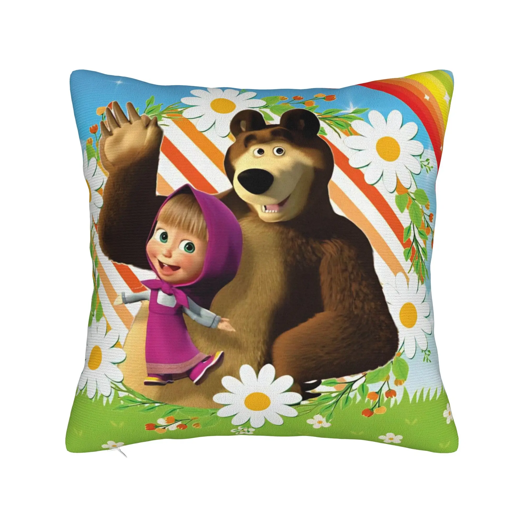 Cute Cartoon M-Masha and Bear Pillowcase Printing Polyester Cushion Cover Decor  Throw Pillow Case Cover Home Zipper 18''