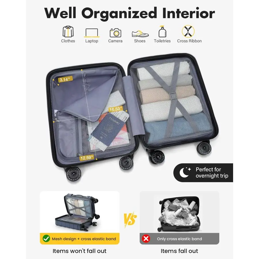 Inch Underseat Carry On Luggage Airline Approved, Hard Shell Suitcase with TSA Lock, Lightweight Spinner Wheels Durable ABS Comp view 4