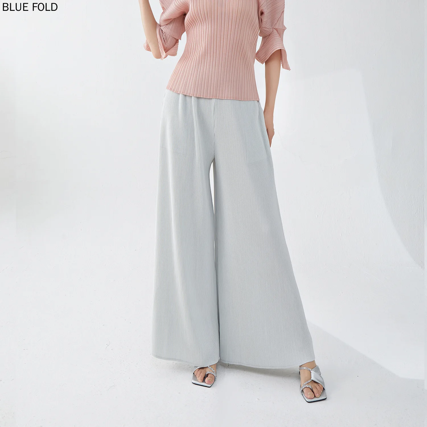 Miyake Wide-leg Pants Female Drape Elastic Waist Loose Large Size Spring and Autumn Pants Joker Casual Pants Clothes for Women