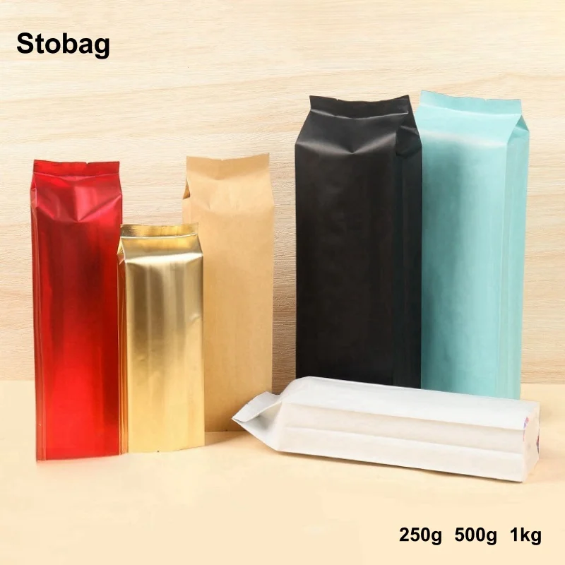 StoBag 50pcs Coffee Beans Bags Packaging Aluminum Foil with Valve Machine Heat Sealing for Food Powder Nuts Storage Pouches