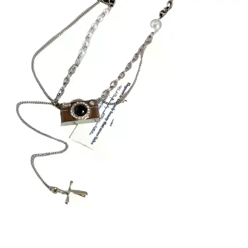 1PC Kpop Hip-Hop Simple Personality Vintage Brown Camera Pendant Necklace Unisex Punk Y2K Charms Jewelry Accessories
