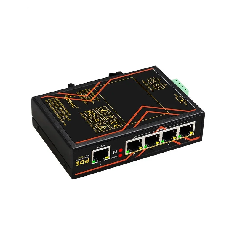 5 Ports POE-Switch 10/100 Mbit/s Fast-Ethernet-Switch in Industriequalität, DIN-Schienentyp, Netzwerk-Switch