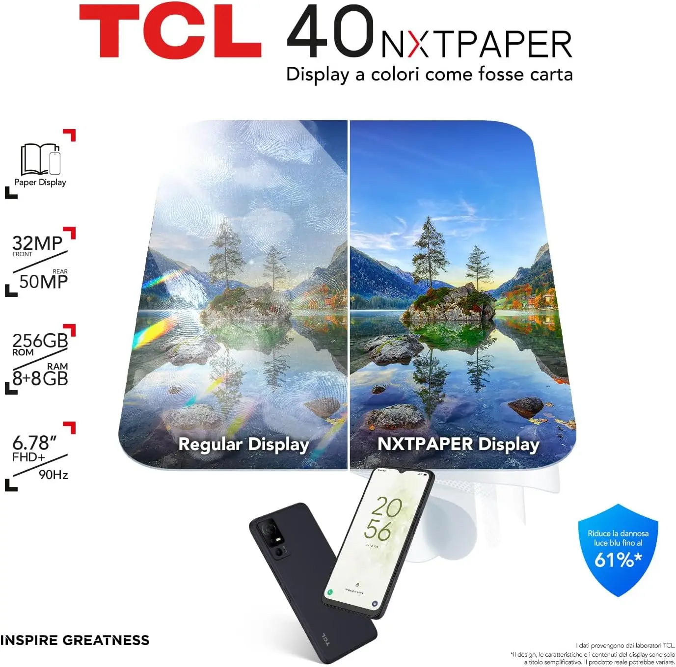 TCL-40NXTPAPER Smartphone Google, Tela 4G, 6,78 ", FHD 90Hz, 256 GB, 8GB de RAM, 50M, Câmera Tripla, 50M, Android 13
