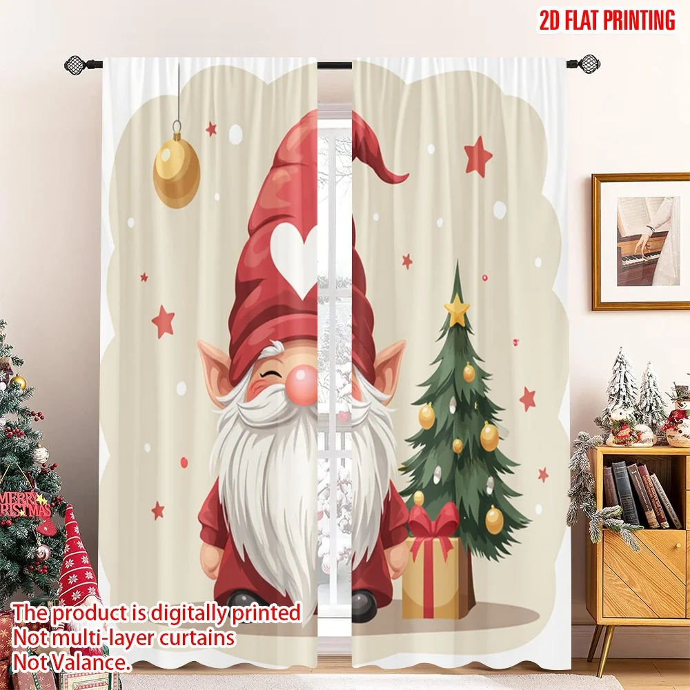 

2pcs 2D flat printing Merry Christmas Window Curtains Christmas Gnome Star Ornaments Polyester Without Electricity 0 Perfect for