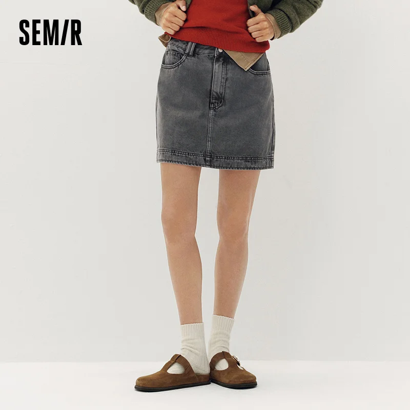 

Semir Women Denim Mini Skirt Washed A Line Retro Street Style Slim Casual Autumn Bottoms Casual Daily Wear 2026