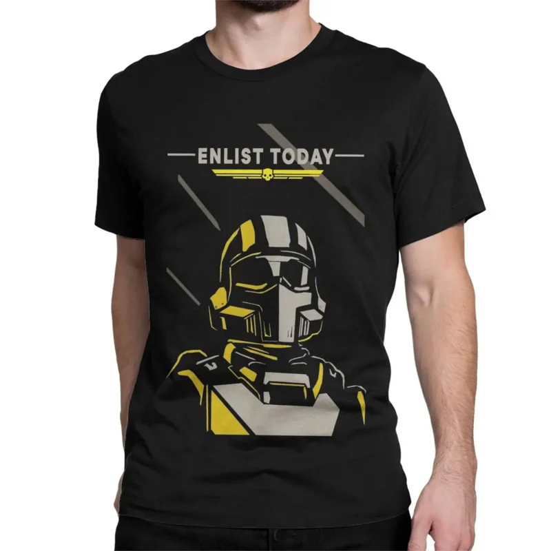 Helldivers Video Game Enlist Today T Shirt for Men Pure Cotton Funny T-Shirt Crew Neck Tee Shirt Short Sleeve Clothing Plus Size