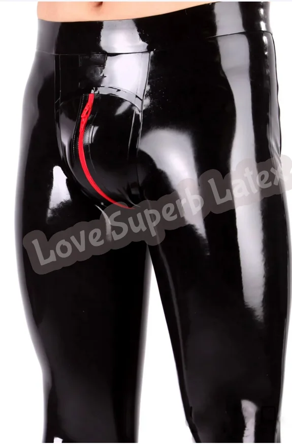 Homens 3D corte hip látex leggings calças de látex de borracha 3D virilha 3D quadris corte virilha zip em dois sentidos zip