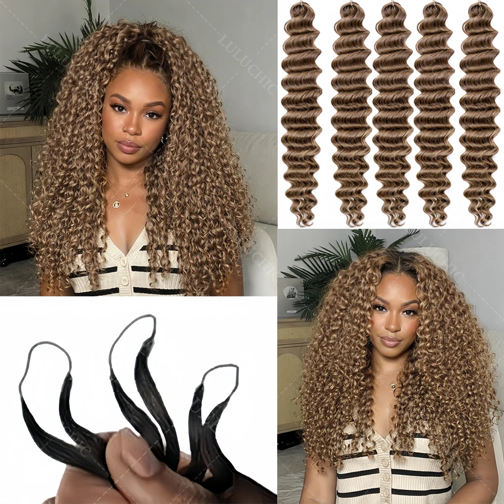 

#27 Honey Blonde Curly Human Crochet Hair Invisible Knots Water Wave Crochet Human Hair PreLooped Deep Wave Crochet Bundles Hair