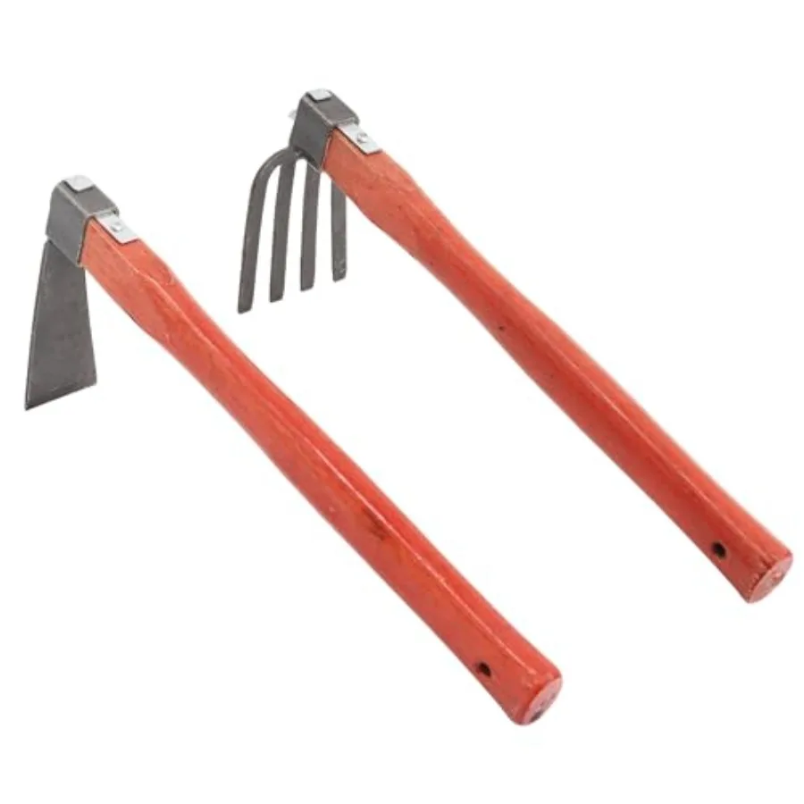 

Heavy Duty Garden Tool Set 2-Piece Hand Cultivator Kit with Carbon Steel Hoe Rake 15.2inch Wooden Handle Gardening Hand Tools f
