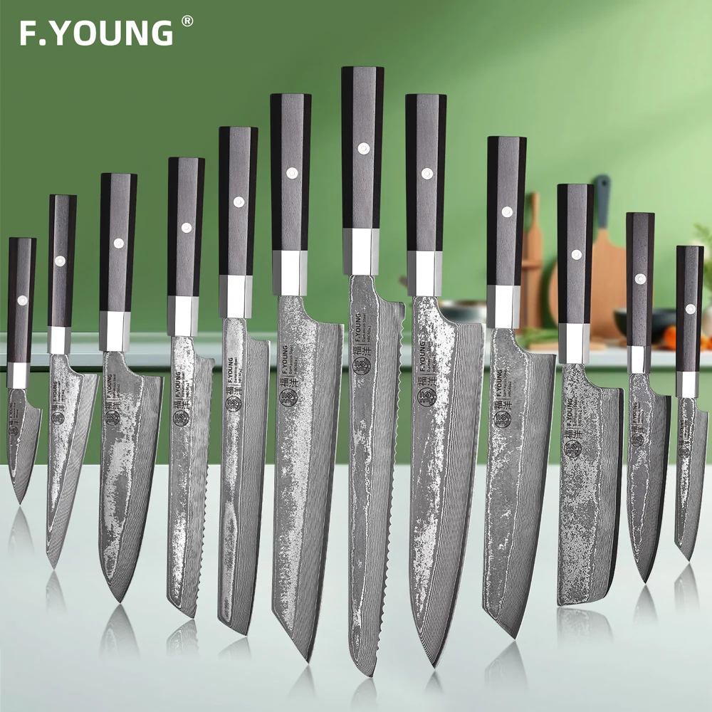 F.YOUNG Japanese Chef Knife Damascus Steel Professional Kitchen Knives Meat Slicing Paring Utility Hand Forged Cooking Utensils