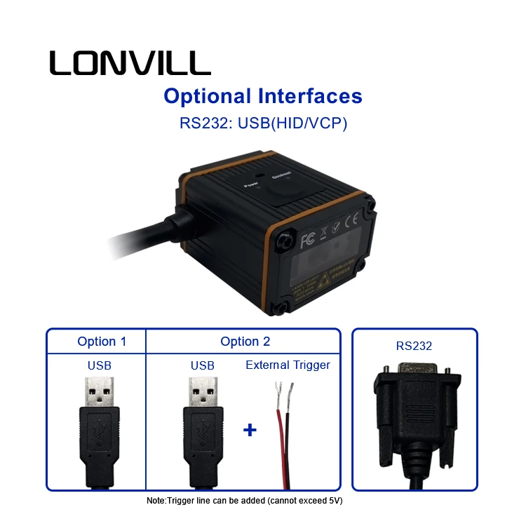 Scanner de codes-barres fixe industriel, haute performance, USB RS232, haute densité, IP65, DPM