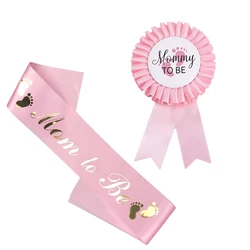 MOM TO BE Shoulder Girdle Tinplate Badge Gender Reveal Party Decorations Pink Blue Baby Shower Party Supplies Boy Girl Party