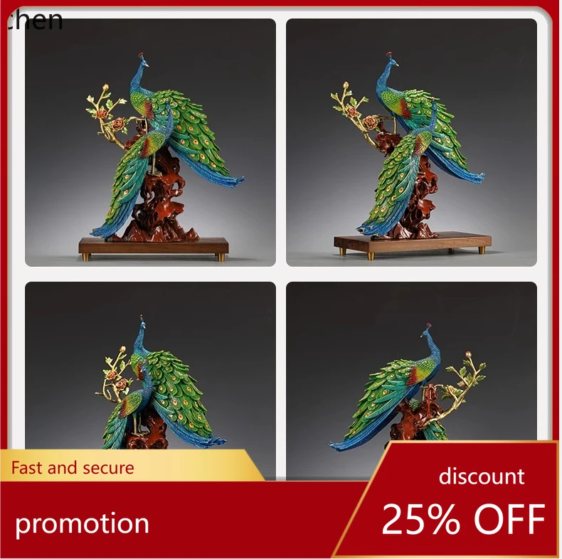 HXL Brass Fugui Double Full Peacock Ornament Living Room Ornament