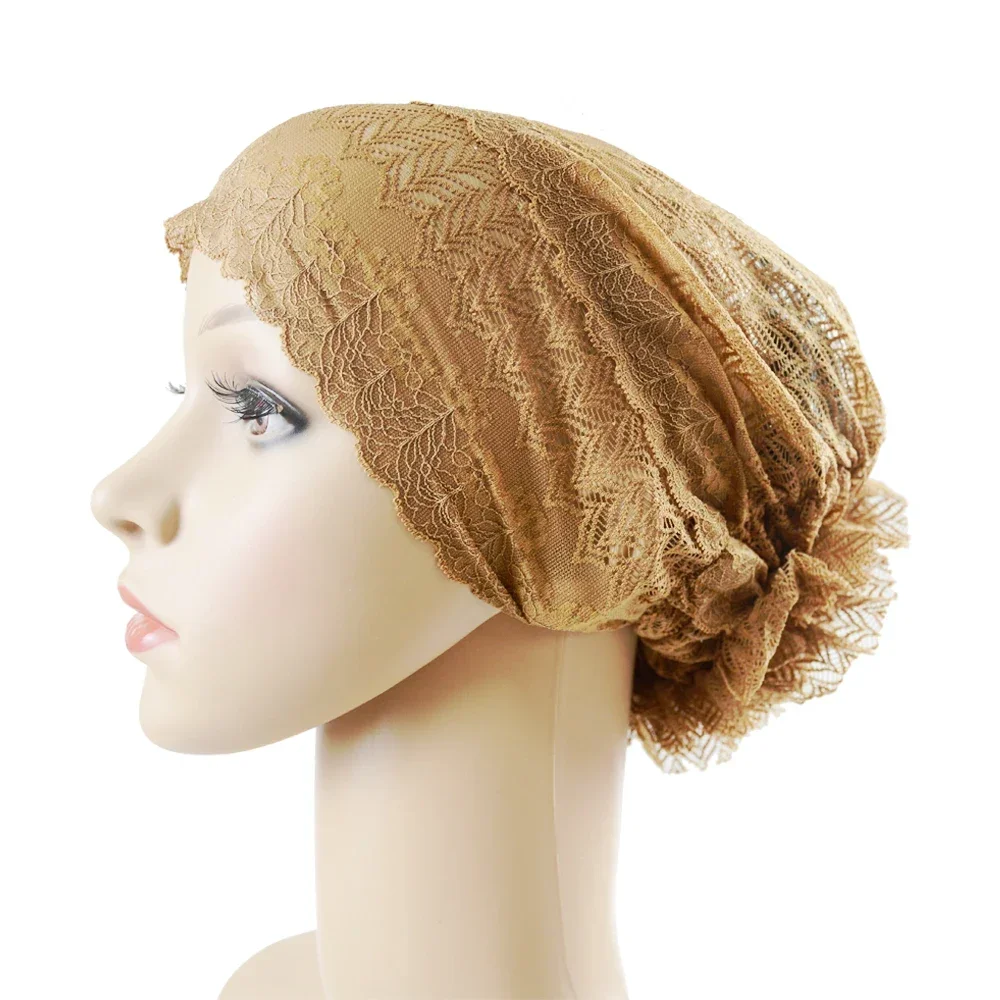 Gorro interior musulmán para mujer, Hijab, bufanda, gorro de encaje, turbante, pañuelo interior, pañuelo islámico de flor Ninja, gorro envolvente,