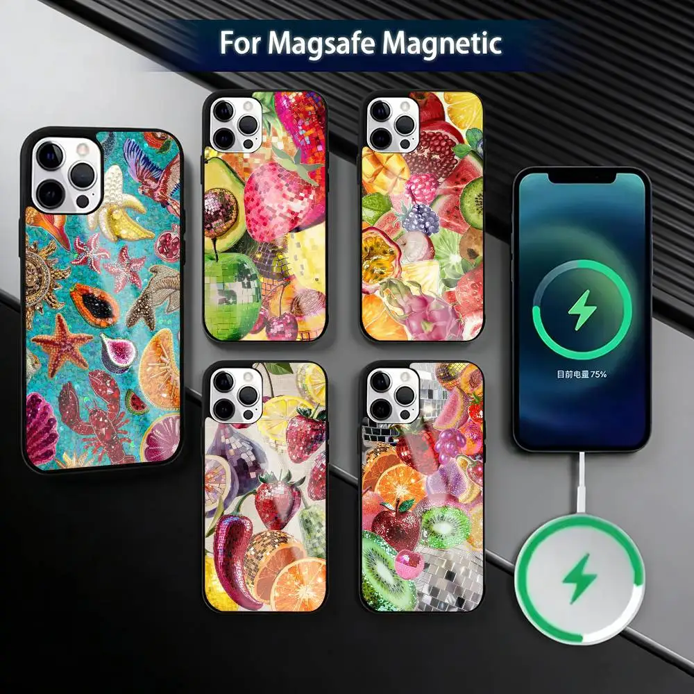 

Fashionable Cute Fruits Painted Phone Case For iPhone17,16,15,14,13,12,11 Plus,Pro Magnetic For Magsafe Wireless Charging