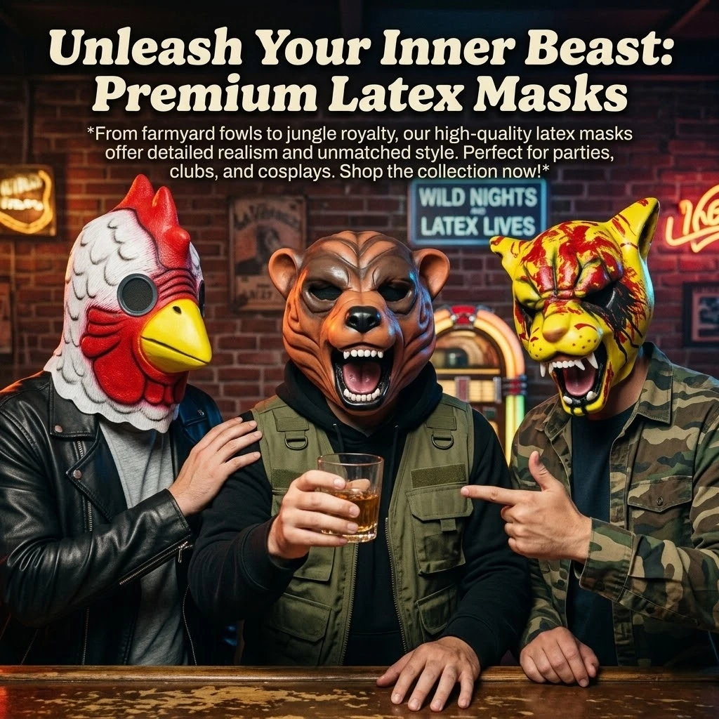 Miami Theme Tiger Bear Hen Latex Mask - Realistic Game Cosplay Head Cover Halloween Party Costume Accessory