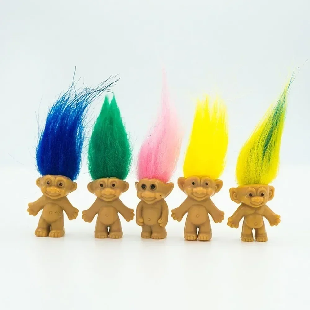 5Pcs Mini Troll Dolls Anime Action Figure Colorful Hair Family Members Models Collection Kids Toys for Children Nostalgic Gift