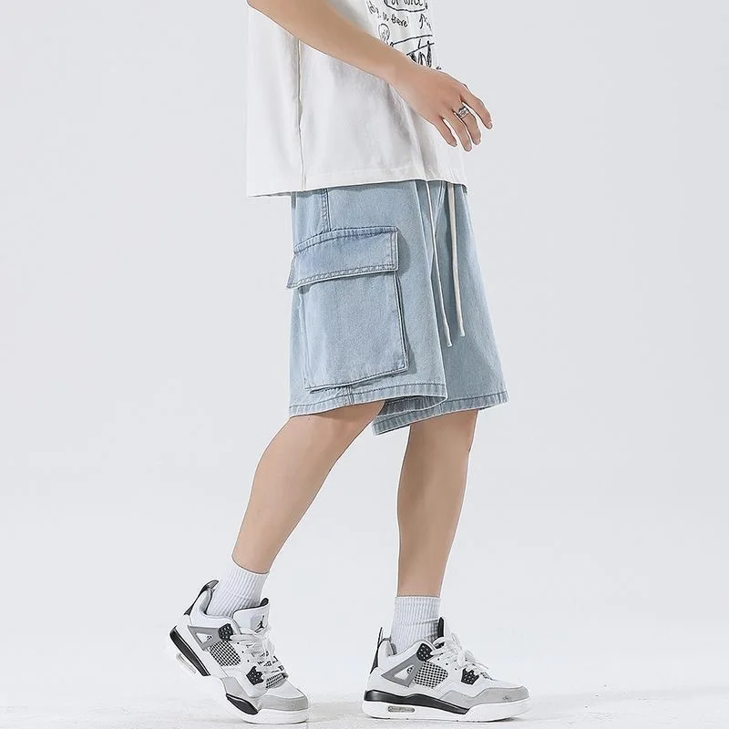 Summer new men's denim shorts street wear retro Korean Harajuku pocket jeans shorts hip-hop denim work pants men's style - Image 5