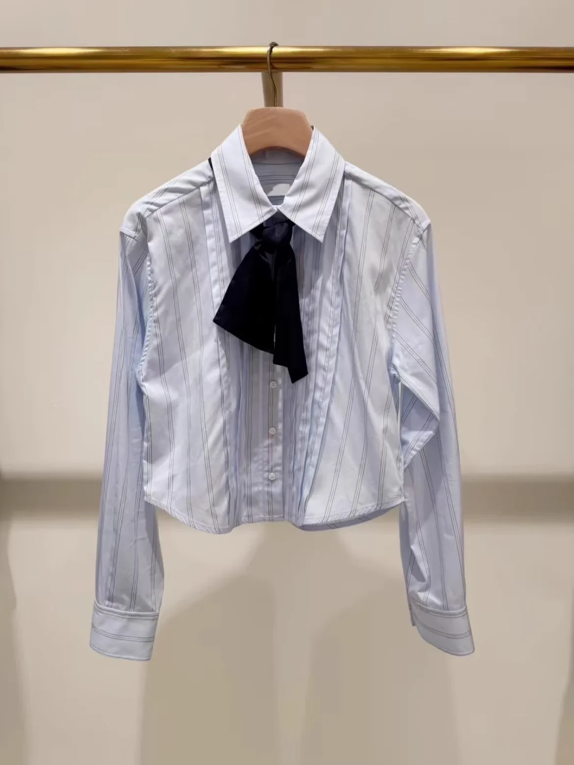 

Heidd ort irt College Sle Contrast Color Tie Stripe Pattern Cotton Long Sve Women's Breathable Faion Autumn Winter