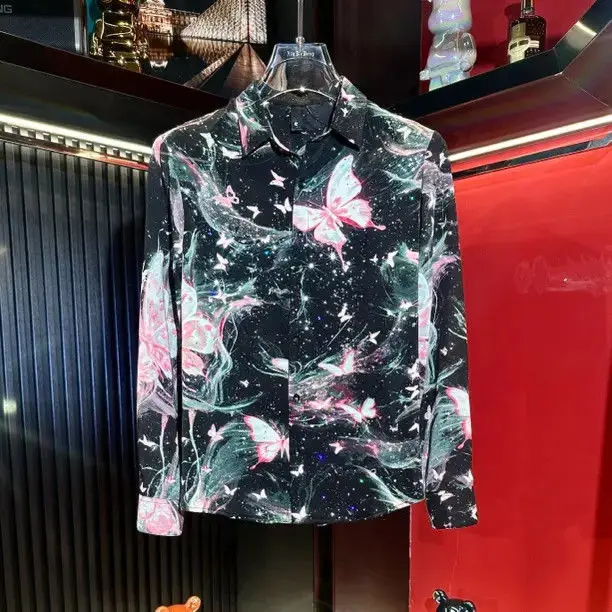 

Men's Faionable Floral Print Long Sve irt Autumn Sle CS253 Breathable Polyester Fiber Inner Wear ort Length