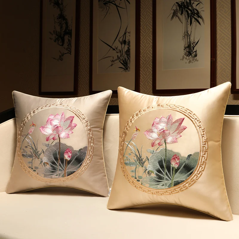 Chinese style cushion cover 50x50cm Luxury embroidery lotus design cushion cover living room sofa home Decorative pillow cover