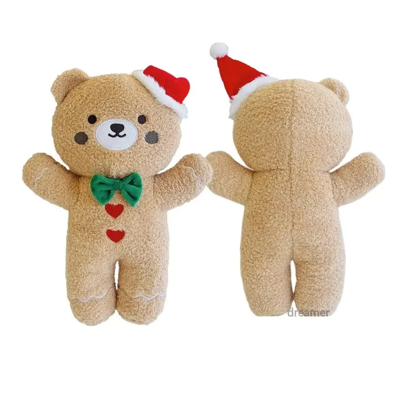 40cm Christmas Brown Bear Cookie Animal Doll Plush Toy Stuffed Standing Dressed Gentle Plushie Peluche Holiday Party Decor Gift