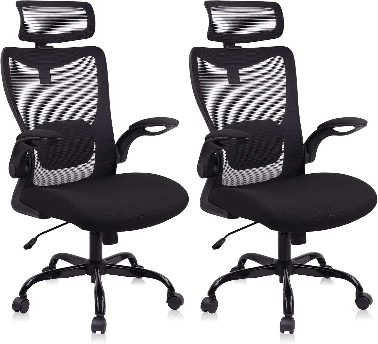Heavy Duty Mesh Office Chair 400LBS, Big & Tall with Lumbar Support & Headrest, Black, 2 PACK
