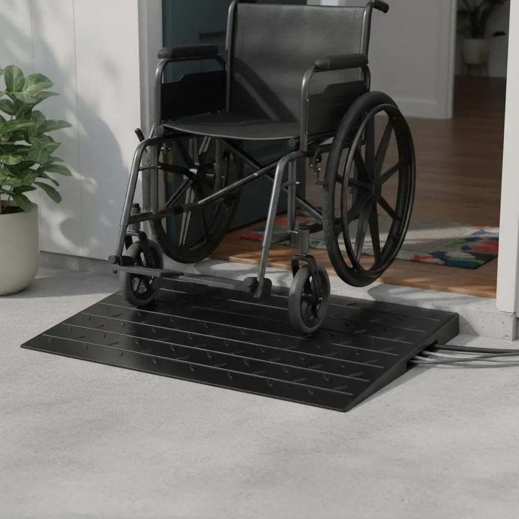 Rubber Door Bridge 35.4"x17.7"x2.6" For Wheelchair Scooter Power-Chair, 2202 Lbs Load Capacity 3 Channels Cable Protector Sol