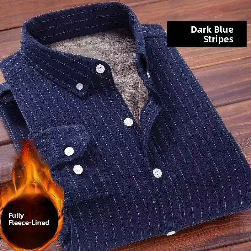 

Men's Autumn Winter Large Size Wear Resistant Dir Proof Fce Lined Long Sve irt Stand Collar Plaid Patterned Casual ...