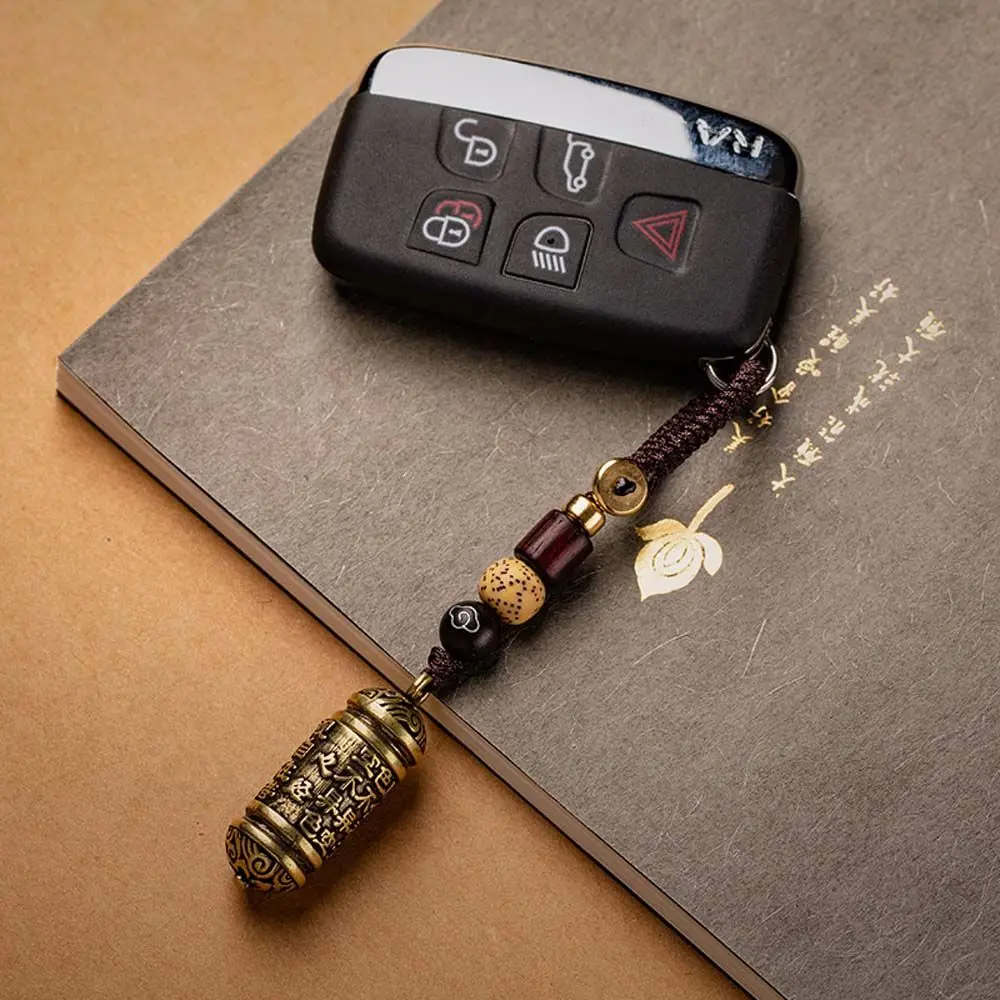 

Tibetan Buddhism Chinese Sutra Bottle Car Key Chain Pendants Jewelry Lucky Hangings Brass Vintage Leather Bag Lanyard Keychains