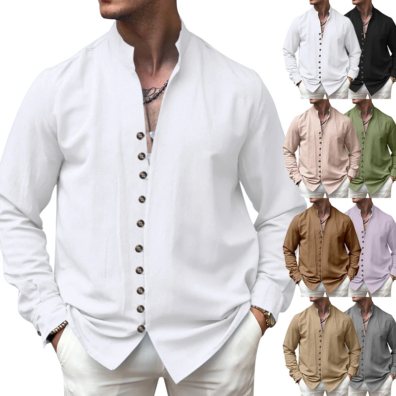 New Men's Shirts For Spring/Fall Vintage Beach-style Men's Clothing Loose Casual Button-up Long-sleeved Shirts Shipping Free