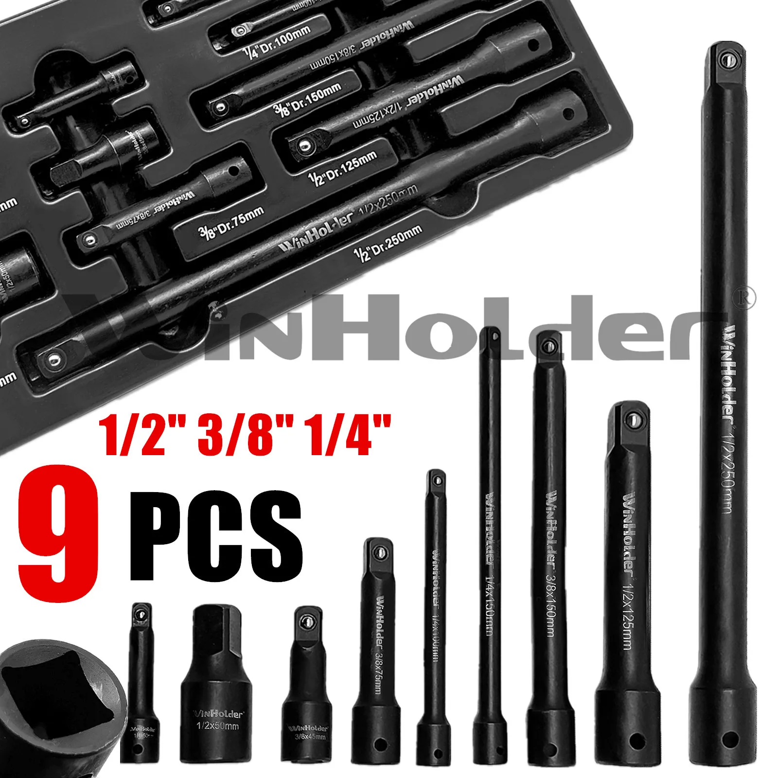9pcs Universal IMPACT Extension Bars Mixer Drive 1/2