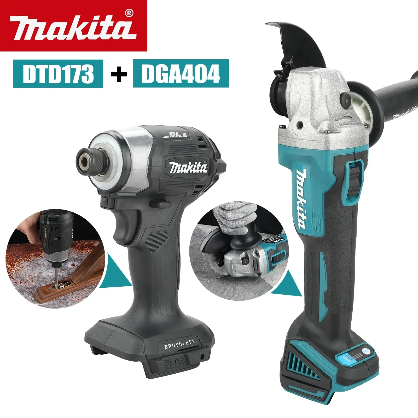 makita-18v-dga404-dtd173-black-impact-driver-motor-electric-drill-2-tool-combination-grinder-cutting-machine-polishing-machine-﻿