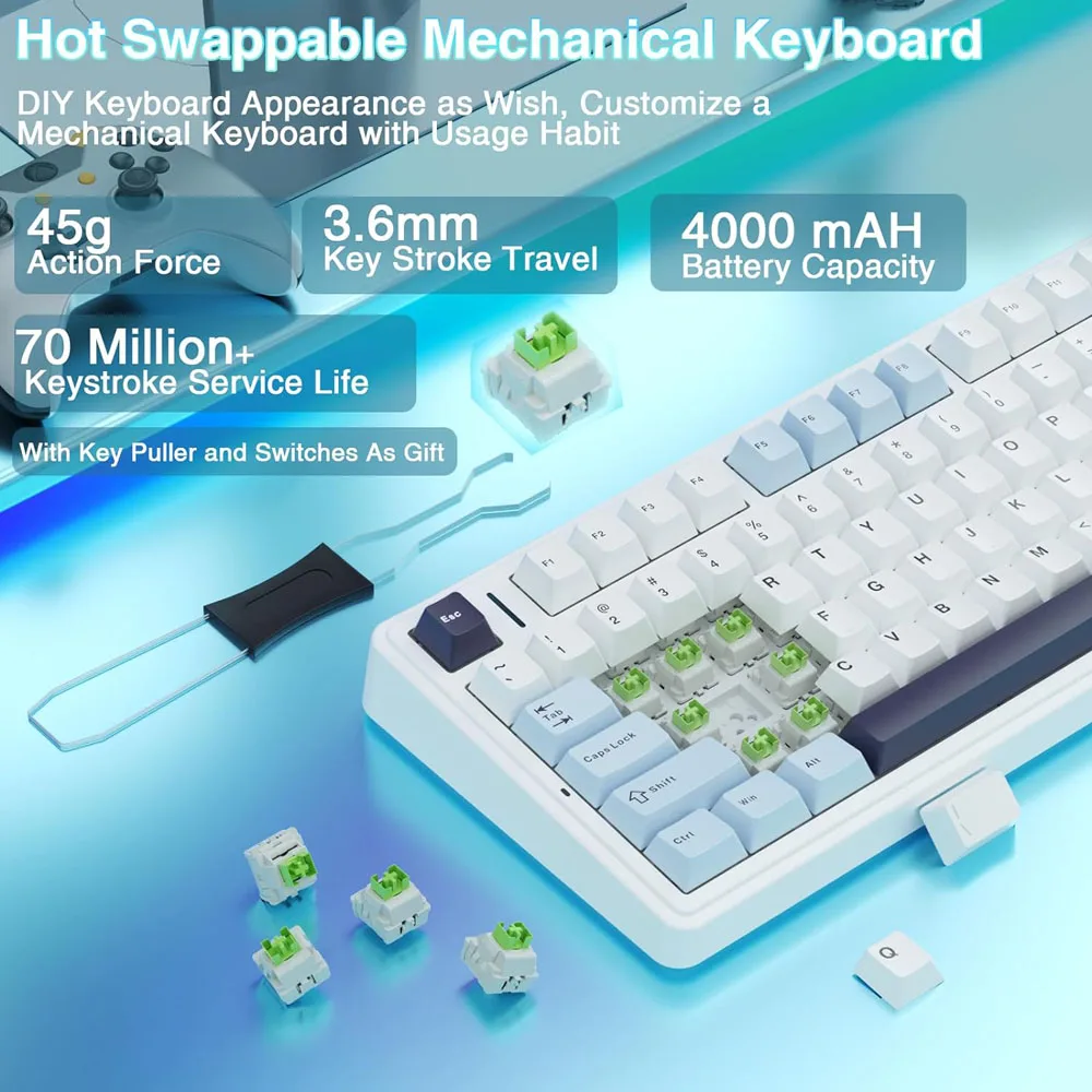 AULA F75 2.4G Wireless/Bluetooth/Wired Gaming Mechanical Keyboard RGB Customized 75% Layout OEM Profile Gasket Structure ﻿